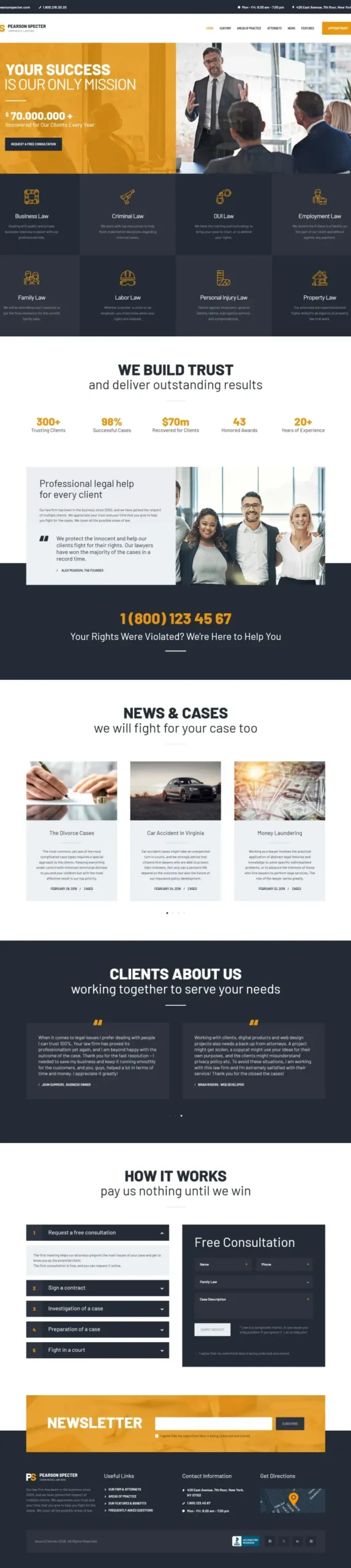 Best Lawyer Website Design | Pearson Specter LM-02 Template - Zoic Digital
